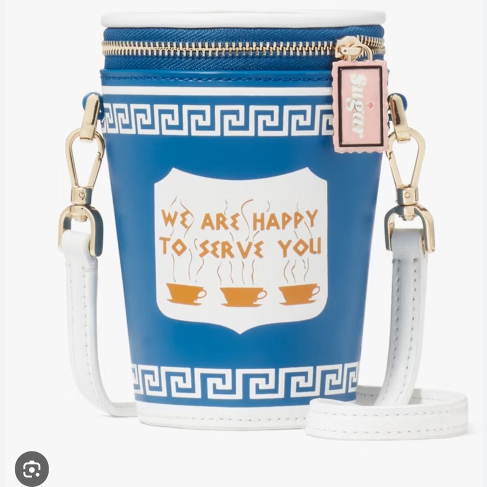 Kate Spade Blue and White Coffee Cup Crossbody Bag